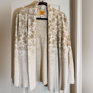 Ruby Rd. Open Front Gold Sparkle Holiday  Poinsetta Cardigan 2X